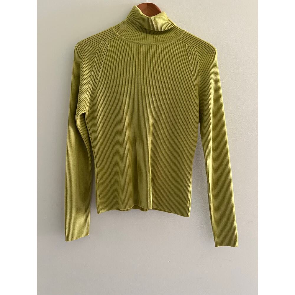Valeria Stevens Extra Fine Merino Wool Ribbed Turtleneck Lime Green Small JL